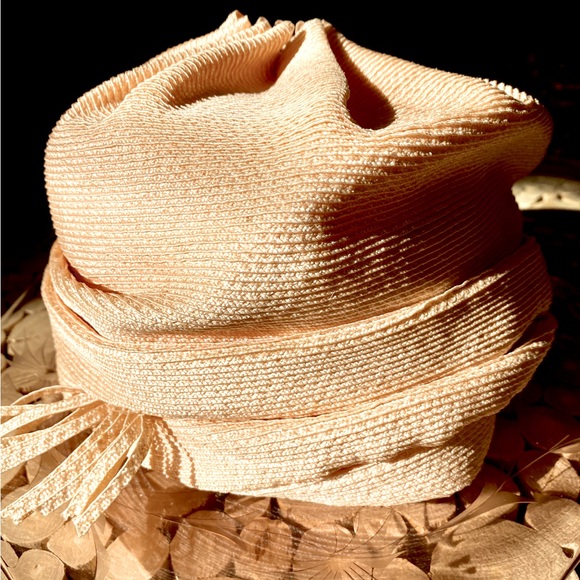 Schiaparelli Accessories - Vtg Designer SCHIAPARELLI Hat Blush Pink Straw Hat Turban Summer Hat 60s Hat